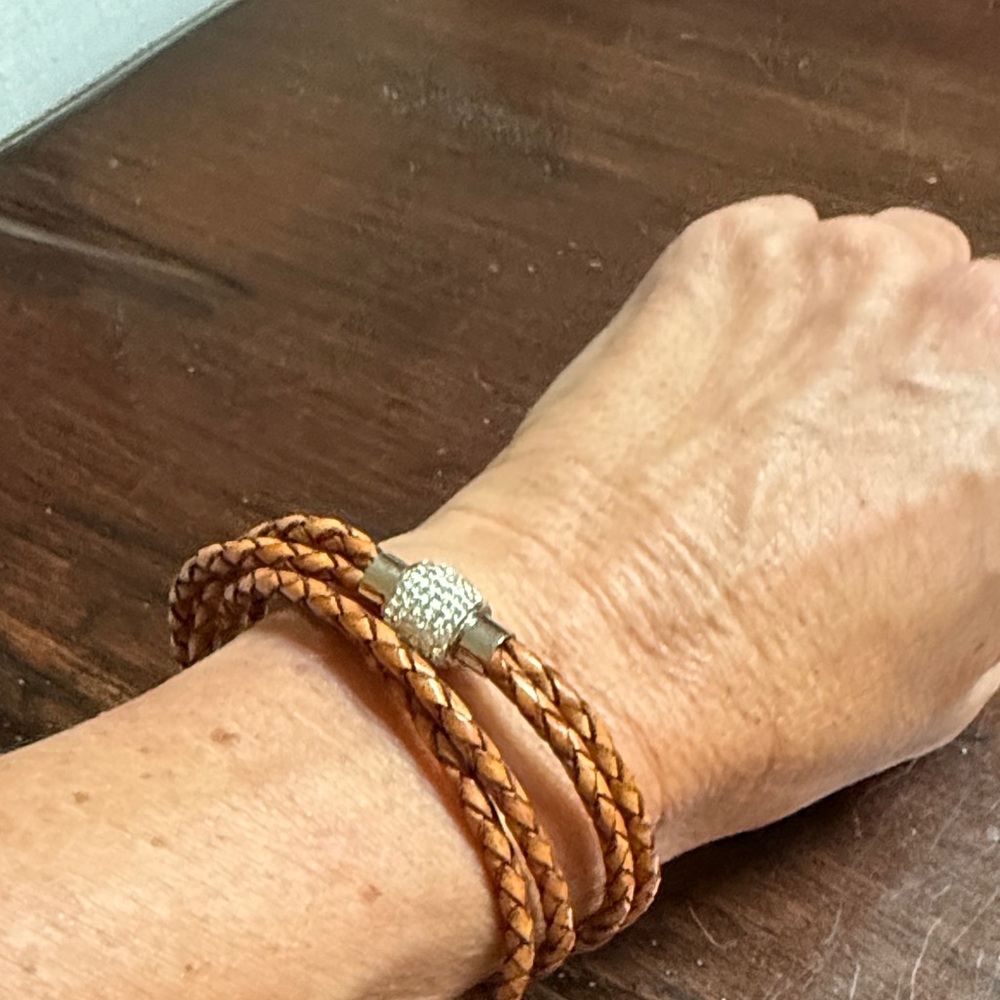 Braided Leather Bracelet with Silver Clasp